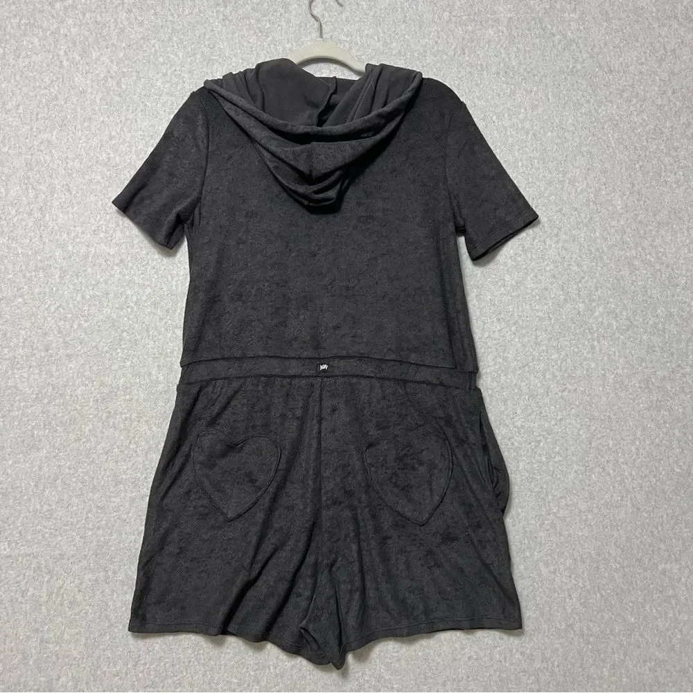 YITTY Terry Cloth Romper Size XL Black Hooded Zip Up Elastic Waist Athleisure - Picture 5 of 13